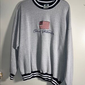 Vintage 90s Nautical Gray, Navy, and White Striped Crewneck Sweatshirt